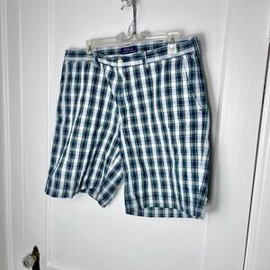 Vintage Y2K 2000s Polo Ralph Lauren Blue Green Plaid Casual Shorts Size 35